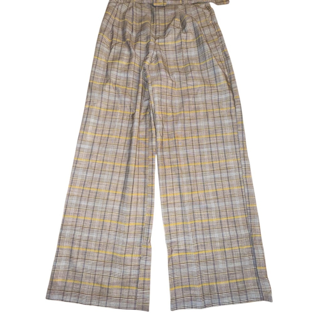 A NEW DAY Plaid Belted High Waisted Wide Leg Trouser Pants - Picture 3 of 5